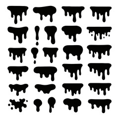 Collection of black dripping paint splatter and blob shapes silhouette