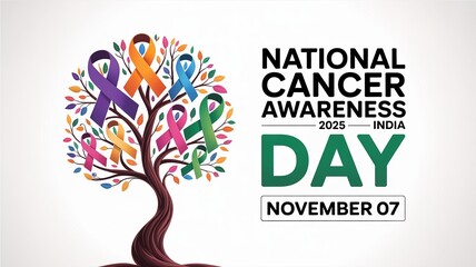 Cancer awareness tree featuring colorful support ribbons.