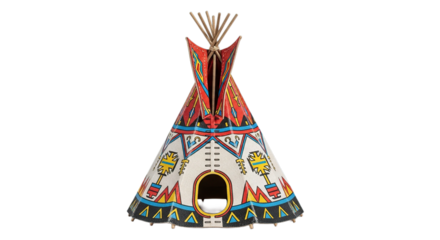 Colorful Native American Teepee Tent Shelter Traditional Dwelling Isolated on Black Background