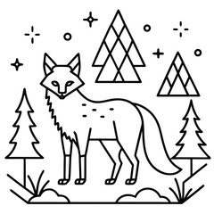 Fox in the Forest Vector Illustration coloring page