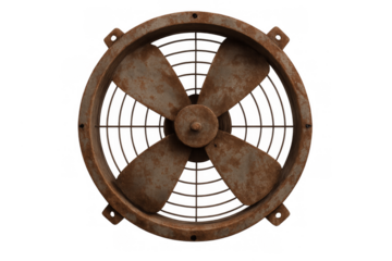 Old rusty metal industrial ventilation fan with propeller