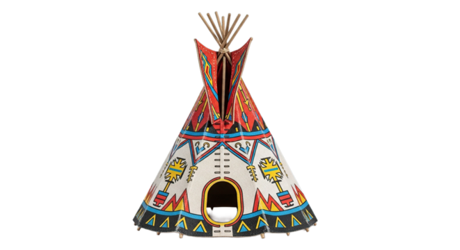Colorful Native American Teepee Tent Shelter Traditional Dwelling Isolated on Black Background