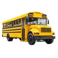 Classic yellow school bus with black accents isolated on transparent background
