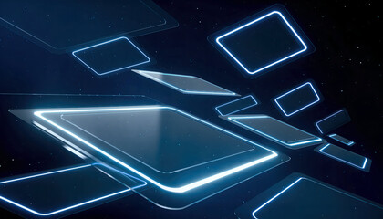 Floating Virtual Panels with Glowing Edges in AR VR Space