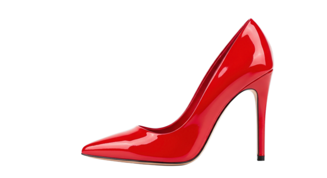 Elegant Red Patent Leather High Heel Stiletto Shoe Isolated on Transparent Background