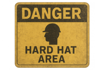 Danger hard hat area sign with transparent background
