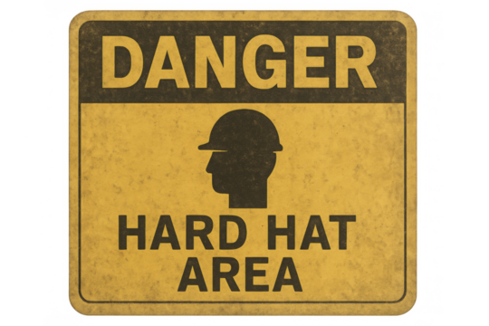 Danger hard hat area sign with transparent background