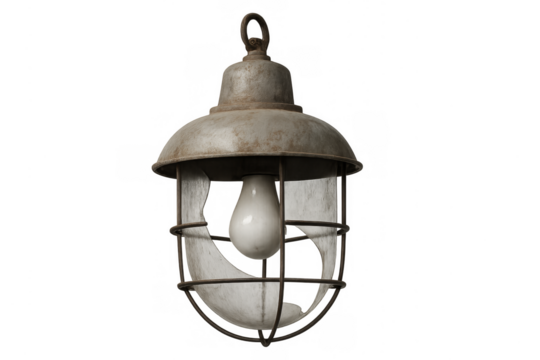 Vintage industrial metal lamp with broken glass