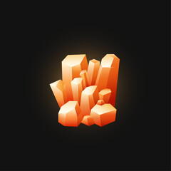 Orange crystals geometric formation glowing mineral cluster natural gemstone icon