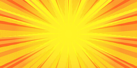 Dynamic anime explosion background with radial comic speed lines and halftone dots - bright burst effect radiating from center for manga panels, action scenes, superhero graphics or retro pop art. © Dul