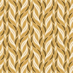 Elegant seamless pattern with golden and cream leaf shapes creating flowing organic movement, ideal for textiles, wallpaper, and modern decor. Vector editable image; Endless design. Hand-drawn.