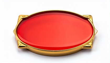 Glossy red oval emblem with ornate gold border and cardinal-point accents—evoking elegance, prestige, and classic decorative design.