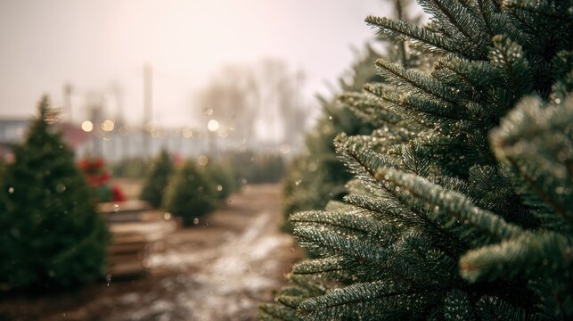 enchanting ambiance soft focus on a christmas tree lot christmas tree lot photography holiday tree farm ambiance soft focus winter scene festive tree lot atmosphere