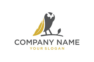 Elegant Owl and Quill Feather Logo Design for Company Branding