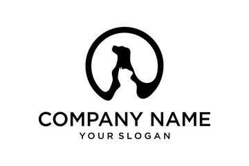 Fototapeta premium Black Silhouette Dog and Cat Heads in Circle Logo for Pet Care