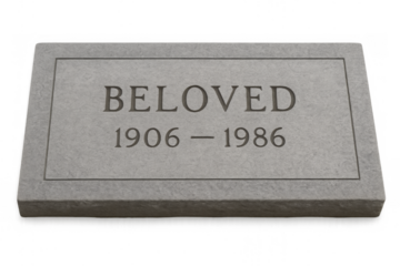 Grave marker with beloved inscription, dates, transparent background