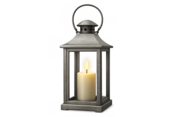Metal lantern providing warm light from a burning candle