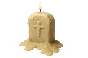Burning candle with cross and melting wax