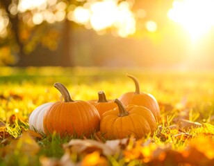 Golden Autumn - Pumpkins basking in the warm sunlight.