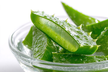 Fresh aloe vera plant leaves in bowl