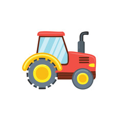 Obraz premium A bright red tractor illustration against a clean backdrop, perfect for agricultural themes. It symbolizes hard work and the essence of farming