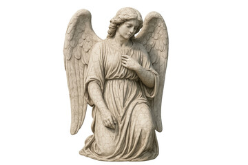 Obraz premium Kneeling angel statue on transparent background grieving