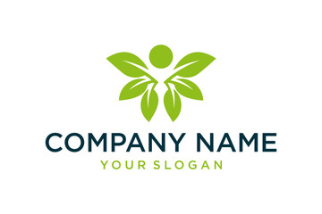 Green Leaf Human Figure Logo Design - Nature, Health and Wellness Eco-Friendly Brand Icon Template