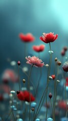 Obraz premium Field of Blooming Flowers: A vibrant display of delicate petals and slender stems. The scene evokes a sense of tranquility, harmony and the splendor of nature.