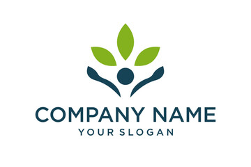 Abstract Human Figure Logo with Green Leaves Symbolizing Health, Growth, and Nature