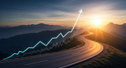 Drive your business success with a strategic roadmap to a brighter future, showing exponential growth and financial prosperity with a winding road