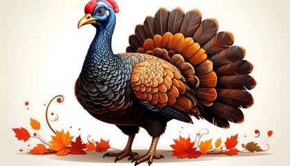 Vibrant Thanksgiving Turkey Illustration with Autumnal Accents.