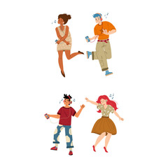 Diverse Group Enjoying Music Energetic Individuals with Headphones Dancing and Grooving in Joyful Movements