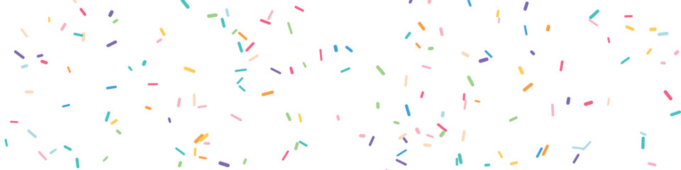 Abstract colorful confetti line background, bright minimal rainbow sprinkles scattered across white space for festive celebration and modern cheerful design