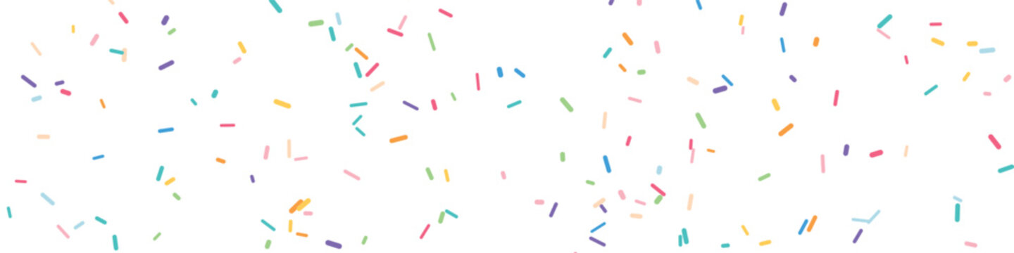 Abstract colorful confetti line background, bright minimal rainbow sprinkles scattered across white space for festive celebration and modern cheerful design