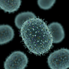 Scientific 3D Rendering of Mpox Virus (Monkeypox) Replication Process: Detailed Electron Micrograph Simulation of Viral Assembly, Core Structure, and Health Threat