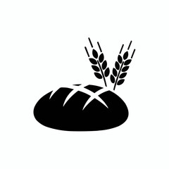 Stylized black silhouette of a loaf of bread with two wheat stalks emerging from behind it