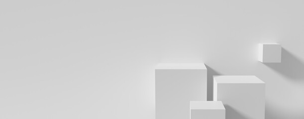 White 3d rendering of podium stand. Abstract white background scene.