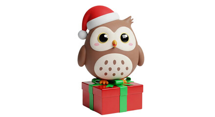 Christmas Owl with Gift Box Transparent Background