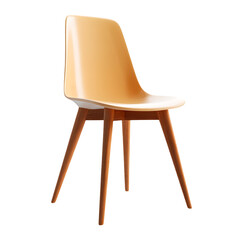 Modern orange plastic seat chair with wooden legs isolated on transparent background