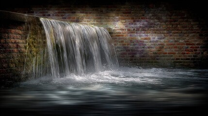 Obraz premium Brick wall surrounded by flowing water from above