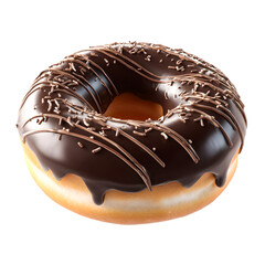 Delicious chocolate frosted donut with sprinkles isolated on transparent background