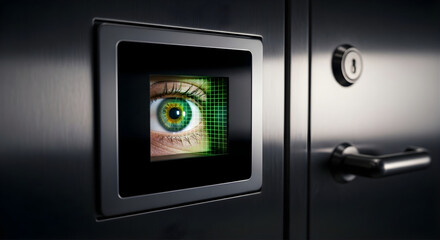 Security Camera Eye Watching on a Safe or Vault Door Interface