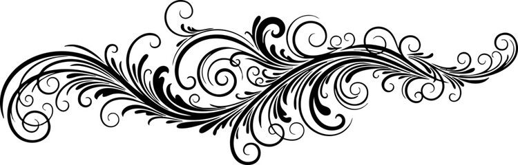 Fototapeta premium Elegant black ornate flourish design element perfect for invitations, borders, and decorative accents in sophisticated projects.