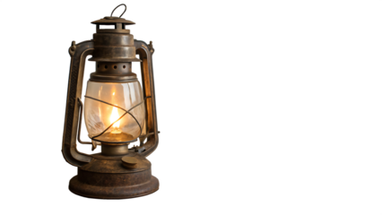 Enchanting vintage lantern glowing warmly on a cozy surface cut out on PNG. AI GENERATED.