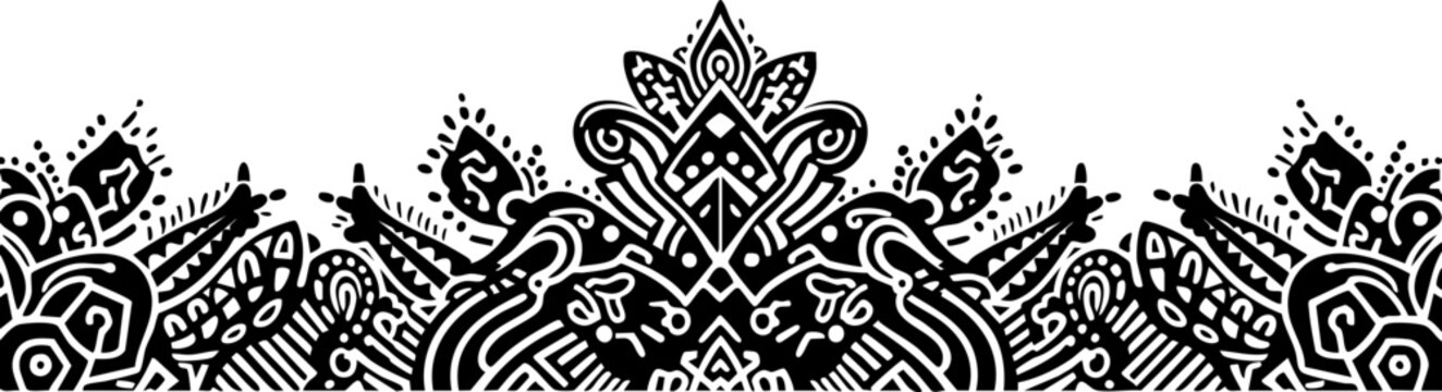 Exquisite black and white ornamental border design with intricate patterns and flowing motifs for elegant decorative applications