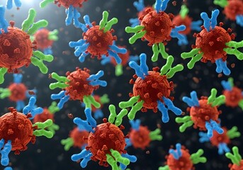 Antibodies attacking virus cells, neutralizing pathogens and preventing infection, immune system response