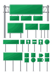 A comprehensive collection of blank green road and highway signs. © faidzalikah