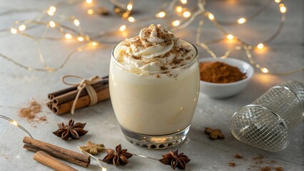 Festive Mug of Hot Cocoa with Marshmallows and Candy Cane
