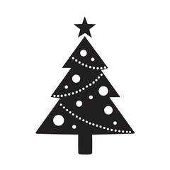 Fototapeta premium Simple black silhouette of a decorated Christmas tree with a star topper