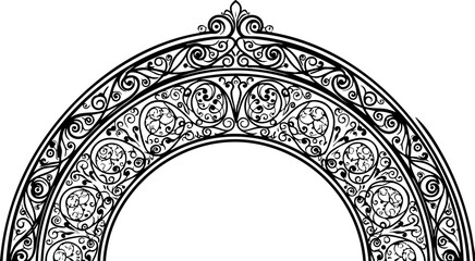 Elegant ornate archway with intricate scrollwork and floral motifs, a timeless decorative element for sophisticated designs and luxurious branding projects.